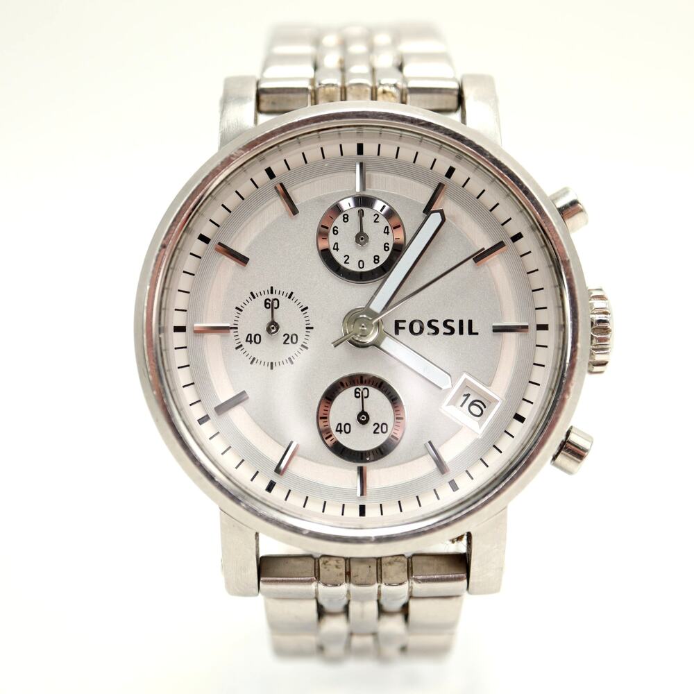 Fossil Boyfriend 38mm Chronograph Watch Unisex Steel Band ES2198 w New Battery